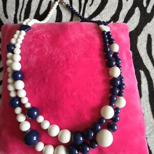 Elegant Blue and White Beaded Necklace